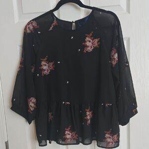 Blue Rain Black Floral Blouse